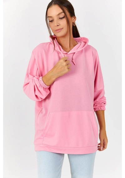 Armonika Kadın Toz Pembe Kapüşonlu Cepli Sweatshirt Arm-21k024027