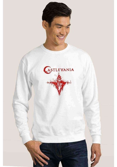 Castlevania Dracula Beckons Baskılı Beyaz Erkek Sweatshirt
