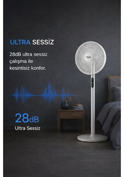 Yui F60 Beyaz 16 İnç 50W 8 Kademe 5 Pervane Döner Başlıklı Uzaktan Kumandalı Vantilatör