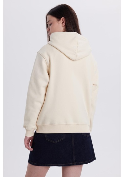 Tudors Kadın Relax Fit Rahat Kesim Pamuklu Kapüşonlu Kanguru Cepli Taş Sweatshirt-39943 Taş