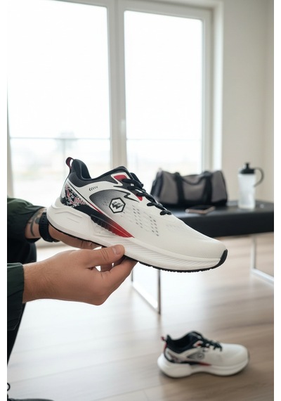 Enoch Erkek Spor Ayakkabı Desenli Ve Logolu Sneaker Koşu Yürüyüş Performans Modeli Beyaz
