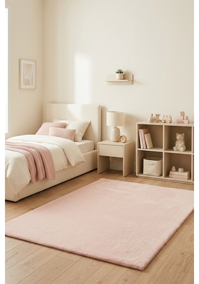 Pembe Post Peluş Kaymaz Taban Çocuk Odası Halısı Yumuşak Çocuk Halısı Yolluk Pembe Pembe