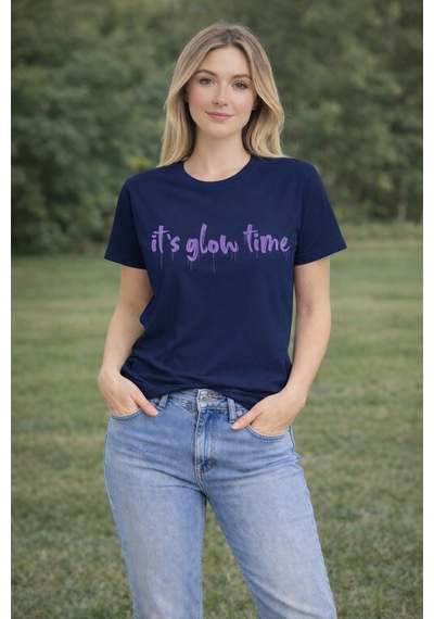 Herkesemoda İt's Glow Time Baskı Detaylı Basic T-shırt Lacivert