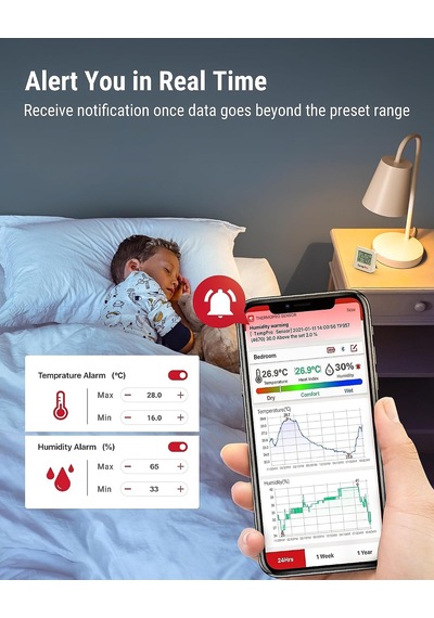 Tr Thermopro Tp357 260ft Bluetooth Higrometre, Uzaktan Sıcaklık Ve Nem Monitörü Ve Akıllı App İle, Maksimum Ve Min