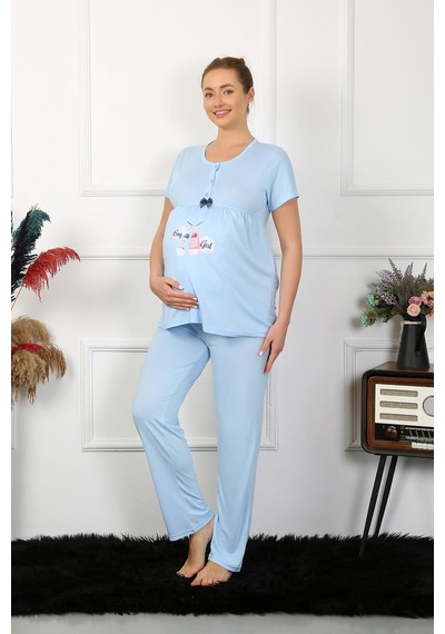Akbeniz Kadın Kısa Kol Hamile Lohusa Pijama Takımı Mavi 45210-mavi