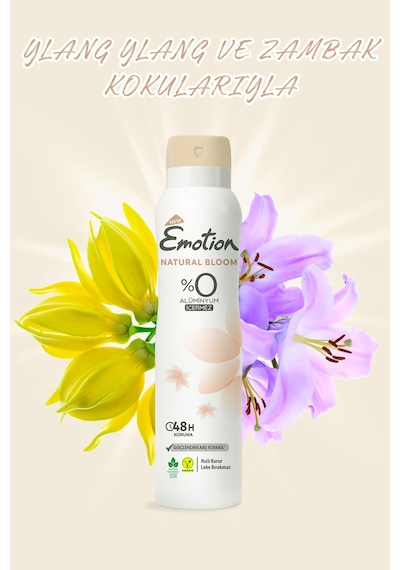 Natural Bloom Kadın Alüminyumsuz Vegan Deodorant 3x150ML Hızlı Kurur, Leke Bırakmaz