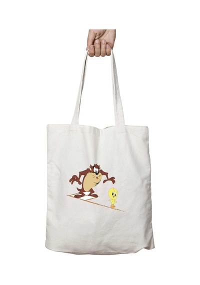 Art Hediye Looney Tweety Tazmanya Canavarı Tweety Kanarya İki Tarafı Kalıcı Baskılı Yıkanabilir Çanta Çok Renkli