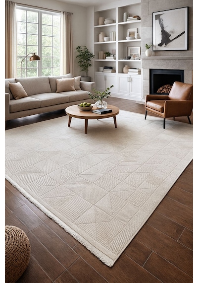 Raschel Carpet Premium Seri Krem-ekru Triko Akrilik Jüt Taban Doğal Halı Yolluk Oturma Odası Halı 1736a Beyaz