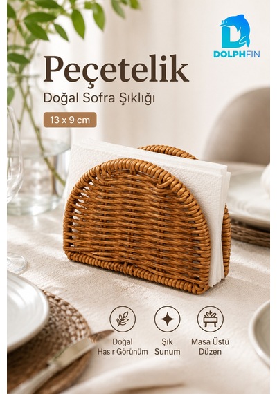 Hasır Görünümlü Peçetelik 13 X 9 Cm Dekoratif Masaüstü Peçete Tutucu Kahverengi