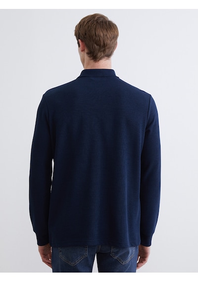 Lcwaıkıkı Classic Lacivert Polo Yaka Uzun Kollu Erkek Sweatshirt