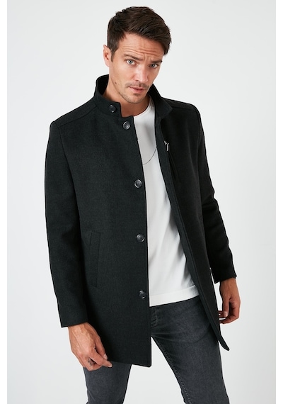 Buratti Slim Fit Düğmeli Dik Yaka Kaşe Erkek Kaban 5840099 Füme