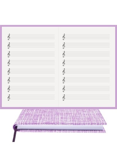 Bidefter Müzik Nota Defteri - Sol Anahtarlı % 100 El Yapımı, El Dikişi, İplik Dikiş Kuşe Ciltli A/5 - Lila
