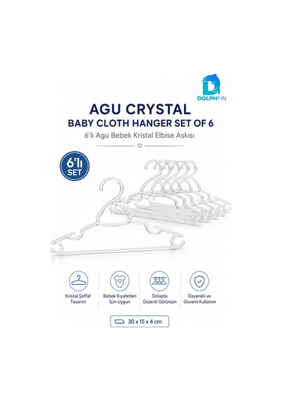 Kristal Bebe Askısı 6 Lı Bebek Çocuk Kıyafet Askısı Şeffaf Plastik Dolap Düzenleyici Askı Beyaz
