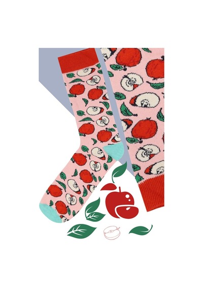Flora Elma Desenli Çorap Erkek Uzun Çorap Clb Pembe