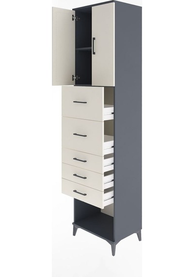 Hyperion Dolap 2 Raflı 5 Çekmeceli 2 Kapaklı 60x44x243 Antrasit-aytaşı Antrasit