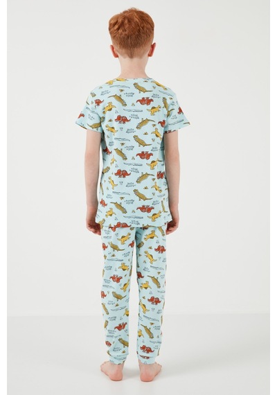Lela Desenli % 100 Pamuk Bisiklet Yaka Erkek Çocuk Pijama Takımı 6651001 Mint