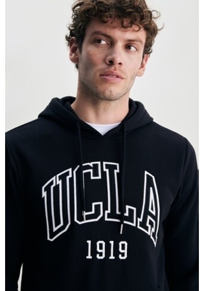 Ucla Jepsen Siyah Kapüşonlu Nakışlı Standard Fit Erkek Sweatshirt Siyah