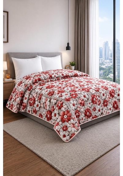 Yatak Örtüsü Çok Amaçlı 100% Polyester Hassas Tuşeli Basklı Lüx - Premium 200 Cm X 220 Cm Açık Pudra