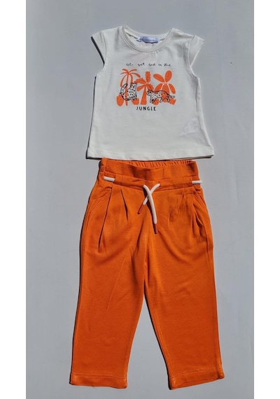 Nk Kids Kız Bebek Çocuk Minik Kaplanlı Pantolon Beli Lastikli Takım-7151-turuncu Turuncu
