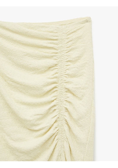 Koton Slim Fit Bürümcük Kumaş Drape Detaylı Midi Boy Kalem Etek Sarı 6sal70015ık