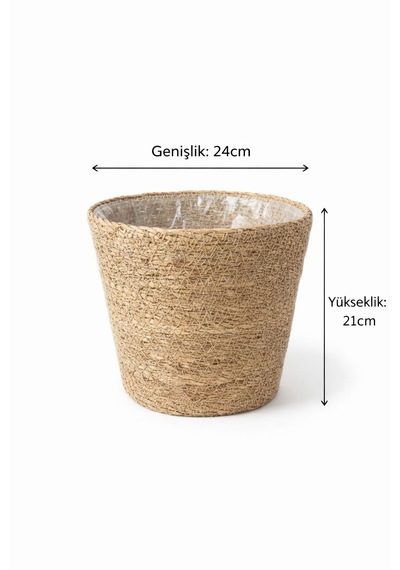 Dekorasyaa Yuvarlak Hasır Saksı Seti - Korumalı - Ev Dekorasyon - 24x21cm Büyük