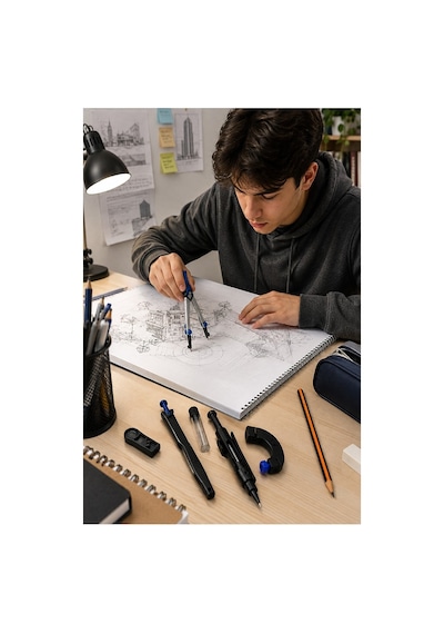 Metal Pergel Seti 7 Parça 1 Paket Maped Technic Compact Profesyonel Pergel Çizim Proje Matematik Mimari Çizim Seti