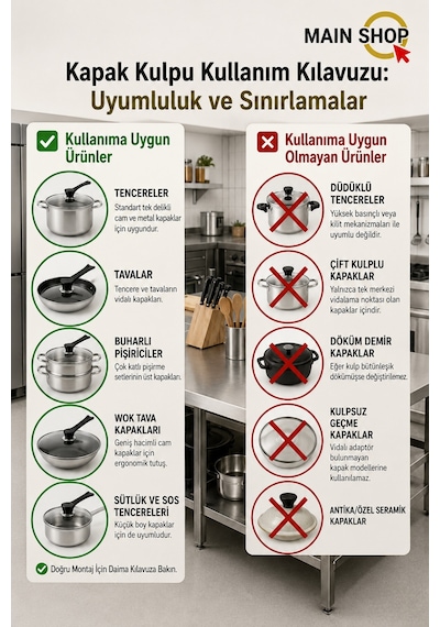 Mainshop 1 Adet Isıya Dayanıklı Dikey Tasarım Tencere Tava Kapağı Tutma Kolu M-1056