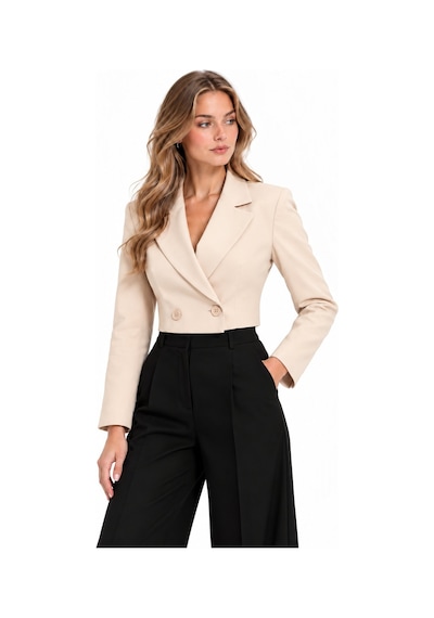 Lafela Kruvaze Kapama Yapılı Crop Blazer Krem