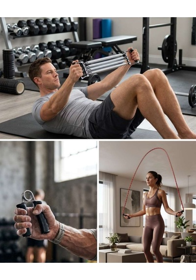 Ev Spor Seti Atlama İpi El Yayı Karın Egzersiz Aleti Fitness Seti Beyaz - Çok Renkli