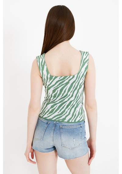 Twenty3 Kadın Jakarlı Zebra Desenli Kalın Askılı Crop Triko Atlet 001
