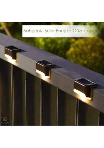 Büro Ev Ofis Hediyesi İçin 4adet Solar Şarjlı Sızdırmaz Merdiven Aydınlatır Led Lamba Seti Açık Gri