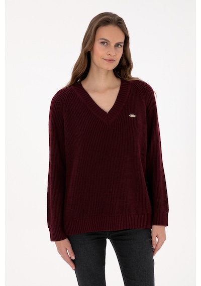 U.S. Polo Assn. Kadın Bordo V Yaka Kazak 50314934-VR177