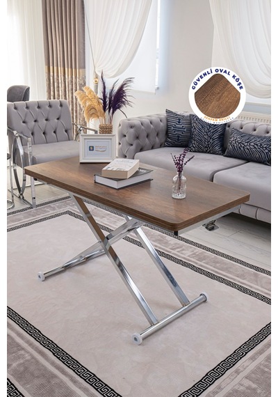 Home Üst Tabla Mdf Barok Ceviz Oval Köşe Alt Krom