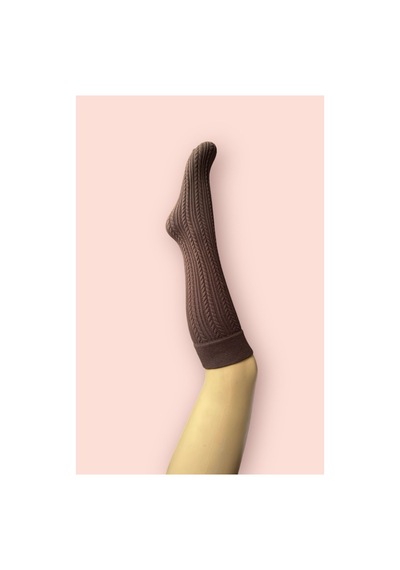 Penti Kadın Knit Kestane 200 Denye Kalın Kışlık Kendinden Desenli Dizaltı Pantolon Çorabı
