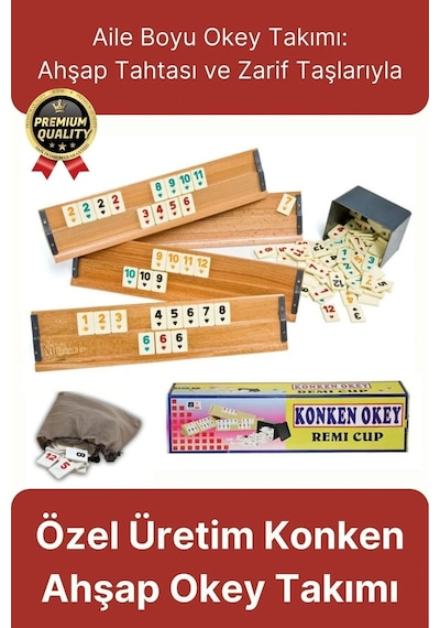 Premium Kaliteli Eğlence Hobi Çizilmeye Dayanıklı Silinebilir Büyük Boy Konken Ahşap Okey Takımı