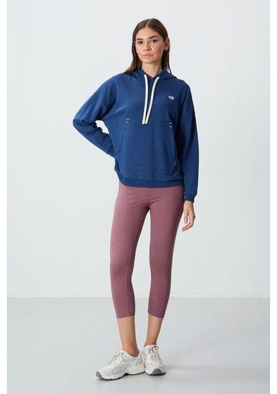 Tommy Life Parlament Kompakt Pamuklu Kalın Pürüzsüz Dokulu Kapüşonlu Oversize Fit Kadın Sweatshirt - 97291 Parlament Mavisi