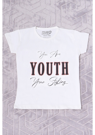 Hçm Kız Çocuk Tshirt Youth Baskılı Bisiklet Yaka C39 Krem