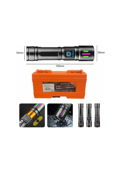 Bd-15 6.4w Tg Led Çok Fonksiyonlu Alüminyum Alaşımlı Zoomlu Type-c Şarjlı El Feneri