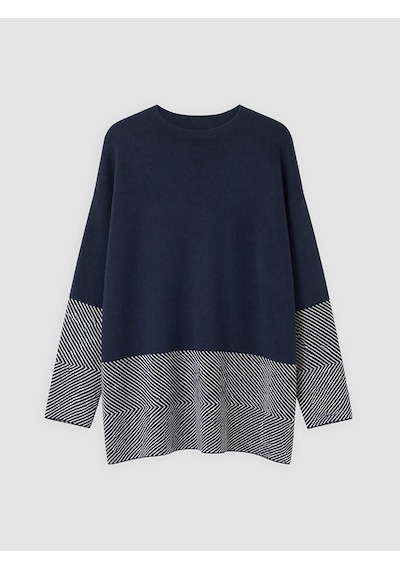 Lcw Everyday Lacivert Bisiklet Yaka Desenli Kadın Triko Kazak Xl-2xl