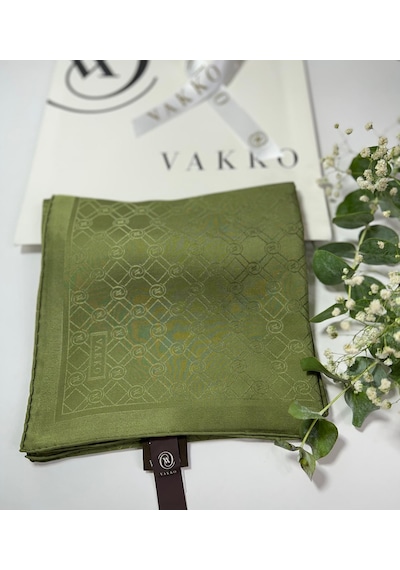Vakko 90x90 Jakarlı Saf İpek Eşarp - 05493 - 68x200 / Çimen Yeşili Çimen Yeşili