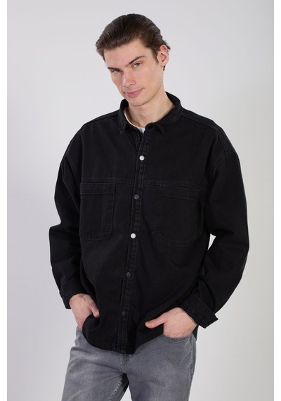 Barrels And Oıl Erkek Çift Cep Çıtçıtlı Denim Ceket - Siyah Siyah