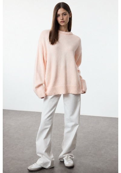 Maison Velora Kadın Pembe Bisiklet Yaka Oversize Basic Triko Kazak Pudra 923600247 Pudra