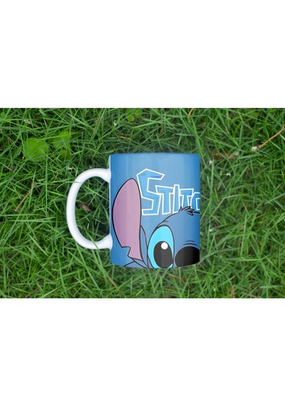 Stitch Mavi Tasarımlı Sevimli Karakter Kupa Bardak - Lilo And Stitch Temalı Bardak Beyaz