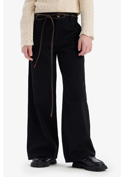 DeFacto Kız Çocuk Wide Leg Geniş Paça Pamuklu Pantolon D9133A825SPBK27 Siyah