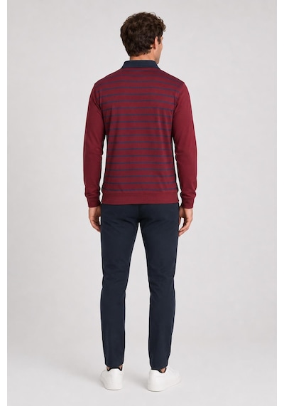 Alexandergardi Çizgili Polo Yaka Sweatshirt Bordo
