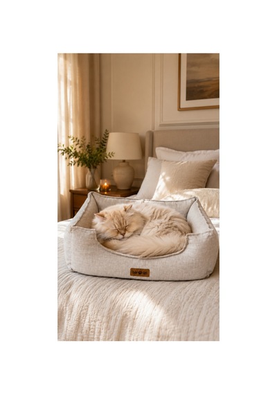 Premium Kedi Ve Köpek Yatağı Kafa Destekli Kaydırmaz Taban Yıkanabilir Fermuarlı Çift Taraflı Minder %100 Boncuk Elyaf Krem 1607705407