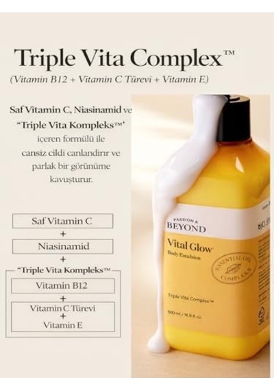 Glow Body Emulsion Vitamin C B3 E Aydınlatıcı Nemlendirici Vücut Losyonu 500 Ml