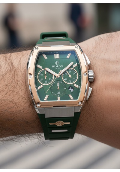 Hislon Yeşil Silikon Kordon Erkek Kol Saati Ms151t-15yr Rose Gold - Gümüş