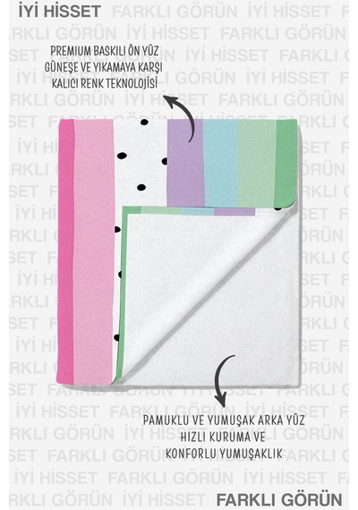 Renkli Çizgili Modern Plaj Havlusu - Pastel Geometrik Minimalist Hızlı Kuruyan Mikrofiber Havlu Çok Renkli