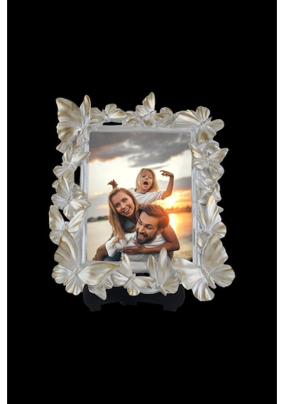 Kelebek Desenli Polyester Fotoğraf Çerçevesi - Sedef